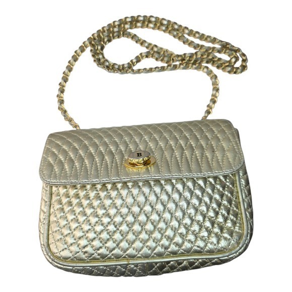 Bally Handbags - Bally Gold Quilted Lambskin Leather Crossbody Bag Purse Gold Chain Small Vintage